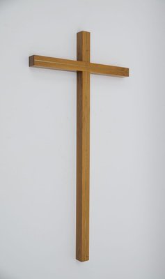 Large Minimalist German Crucifix from Walnut & Brass, 1960s-KQB-1161240