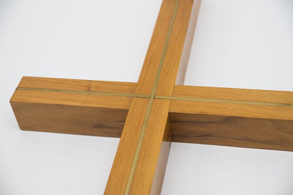 Large Minimalist German Crucifix from Walnut & Brass, 1960s-KQB-1161240