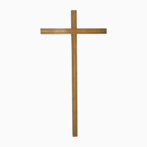 Large Minimalist German Crucifix from Walnut & Brass, 1960s-KQB-1161240