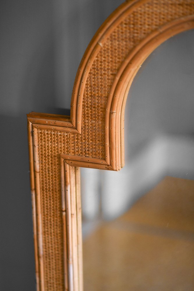 Large Mirror in Rush and Wicker from Pagoda, 1980s