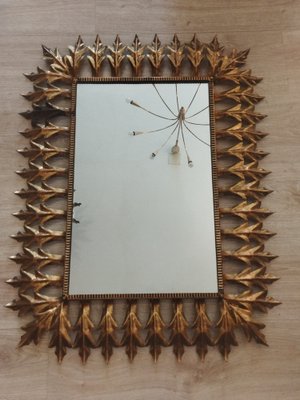 Large Mirror with Gold Metal Vegetable Motifs, 1950s-QY-1317607