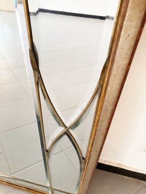 Large Mirror with Wooden Frame, Brass Details & Lozenge Design, 1940s-GGK-1107220