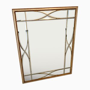 Large Mirror with Wooden Frame, Brass Details & Lozenge Design, 1940s-GGK-1107220