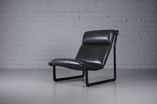 Large Model 2001 Lounge Chair in Black Leather by Bruce Hannah and Andrew Ivar Morrison for Knoll International, 1970s