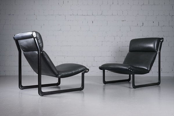 Large Model 2001 Lounge Chairs in Black Leather by Bruce Hannah and Andrew Ivar Morrison for Knoll International, 1970s, Set of 2-XNJ-1754654