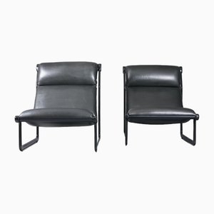 Large Model 2001 Lounge Chairs in Black Leather by Bruce Hannah and Andrew Ivar Morrison for Knoll International, 1970s, Set of 2-XNJ-1754654