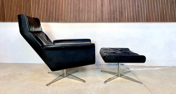 Large Model Siesta 62 Leather Lounge Chair & Ottoman by Jaques Brûle for Hans Kaufeld, Germany, 1960s , Set of 2-JP-1424880