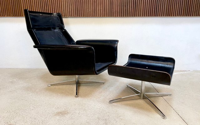 Large Model Siesta 62 Leather Lounge Chair & Ottoman by Jaques Brûle for Hans Kaufeld, Germany, 1960s , Set of 2-JP-1424880