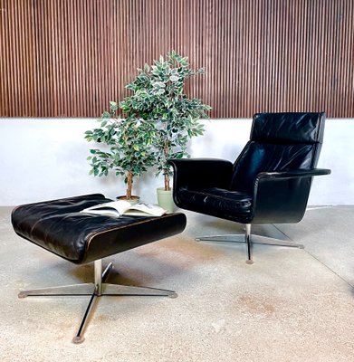 Large Model Siesta 62 Leather Lounge Chair & Ottoman by Jaques Brûle for Hans Kaufeld, Germany, 1960s , Set of 2-JP-1424880