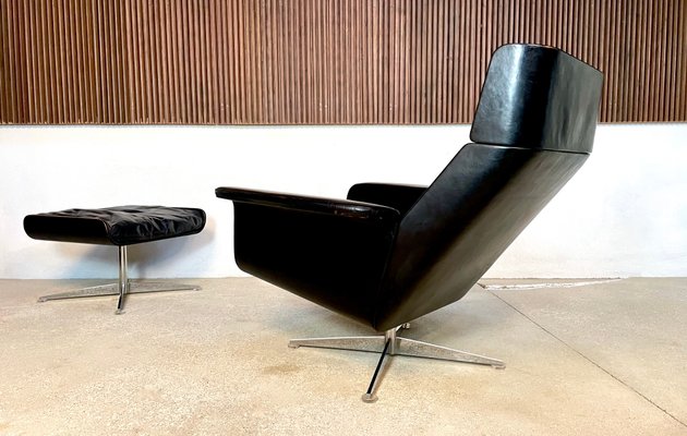 Large Model Siesta 62 Leather Lounge Chair & Ottoman by Jaques Brûle for Hans Kaufeld, Germany, 1960s , Set of 2-JP-1424880