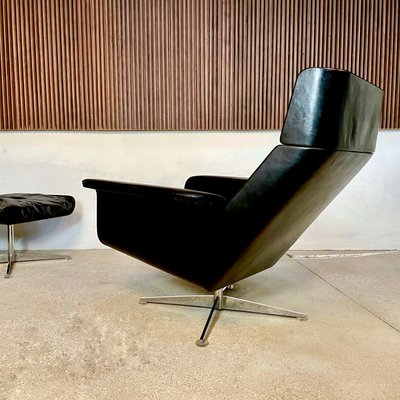 Large Model Siesta 62 Leather Lounge Chair & Ottoman by Jaques Brûle for Hans Kaufeld, Germany, 1960s , Set of 2-JP-1424880