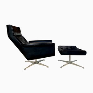 Large Model Siesta 62 Leather Lounge Chair & Ottoman by Jaques Brûle for Hans Kaufeld, Germany, 1960s , Set of 2-JP-1424880