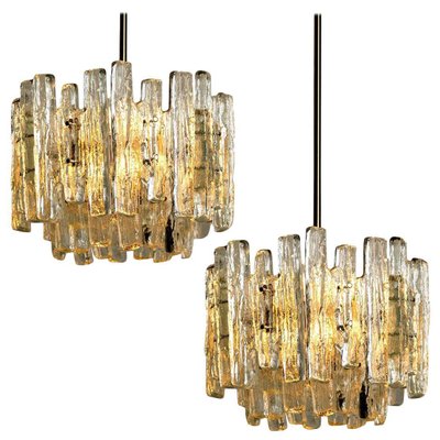 Large Modern Chrome & Ice Glass 3-Tier Chandeliers by J. T. Kalmar, Set of 2-VDW-915243