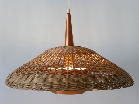 Large Modern Rattan & Copper Pendant Lamp, 1970s-WPT-1336556