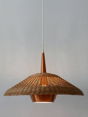 Large Modern Rattan & Copper Pendant Lamp, 1970s-WPT-1336556