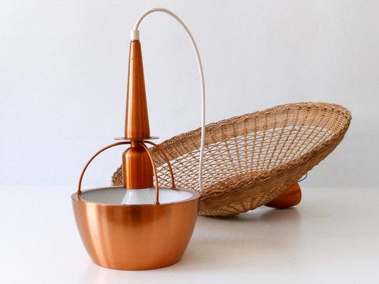 Large Modern Rattan & Copper Pendant Lamp, 1970s-WPT-1336556