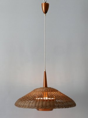 Large Modern Rattan & Copper Pendant Lamp, 1970s-WPT-1336556