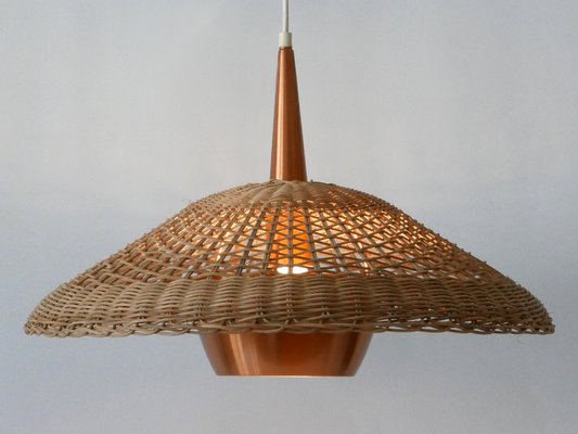 Large Modern Rattan & Copper Pendant Lamp, 1970s-WPT-1336556