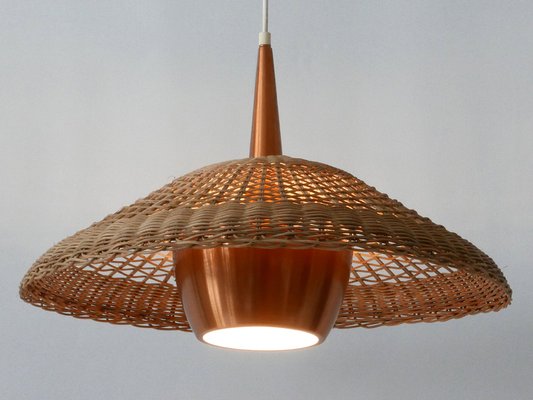 Large Modern Rattan & Copper Pendant Lamp, 1970s-WPT-1336556