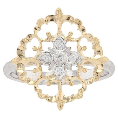 Large Modern Ring in 18 Karat Yellow White Arabesque with Diamonds-OLU-1315799