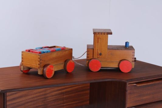 Large Modernist Art Deco Wooden Train in the style of Ado, 1950s, Set of 2