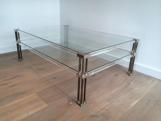 Large Modernist Chrome and Acrylic Glass Coffee Table, France, 1970s-BA-658505