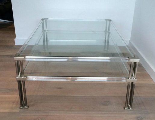 Large Modernist Chrome and Acrylic Glass Coffee Table, France, 1970s-BA-658505