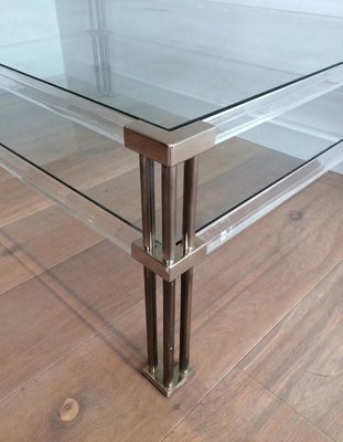 Large Modernist Chrome and Acrylic Glass Coffee Table, France, 1970s-BA-658505