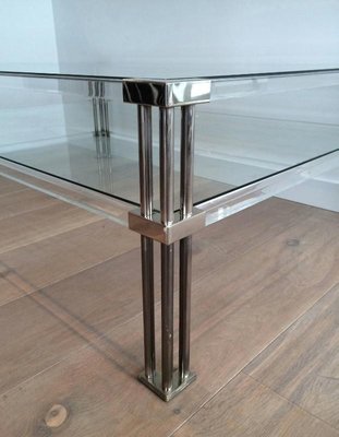 Large Modernist Chrome and Acrylic Glass Coffee Table, France, 1970s-BA-658505