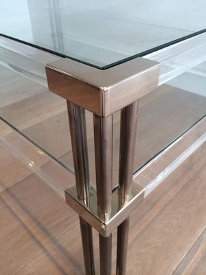 Large Modernist Chrome and Acrylic Glass Coffee Table, France, 1970s-BA-658505