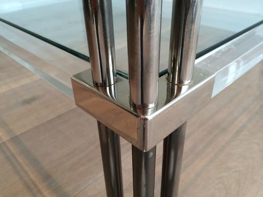 Large Modernist Chrome and Acrylic Glass Coffee Table, France, 1970s-BA-658505