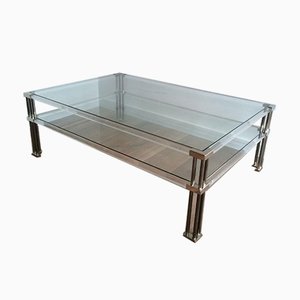 Large Modernist Chrome and Acrylic Glass Coffee Table, France, 1970s-BA-658505