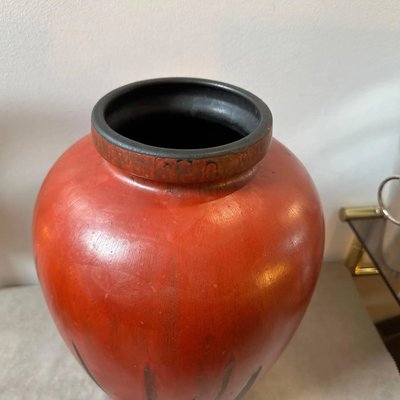 Large Modernist Red and Black Fat Lava Ceramic Stromboli Vase by Ceramano, 1976-NMK-1812055