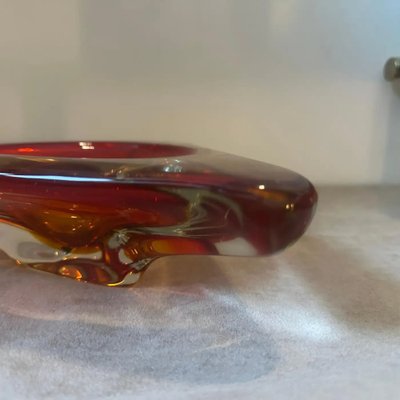 Large Modernist Red Sommerso Murano Glass Triangular Ashtray attributed to Seguso, 1960s-NMK-1769551