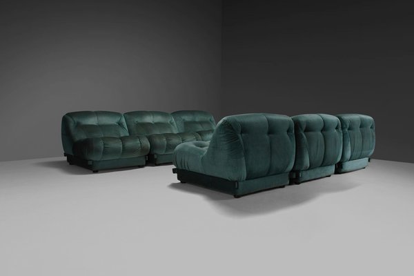 Large Modular Nuvolone Sofa in Green Fabric attributed to Rino Maturi, 1970s, Set of 6-QT-1799963