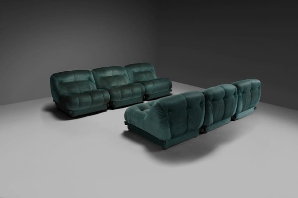 Large Modular Nuvolone Sofa in Green Fabric attributed to Rino Maturi, 1970s, Set of 6-QT-1799963