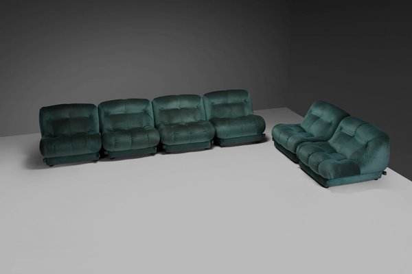 Large Modular Nuvolone Sofa in Green Fabric attributed to Rino Maturi, 1970s, Set of 6-QT-1799963