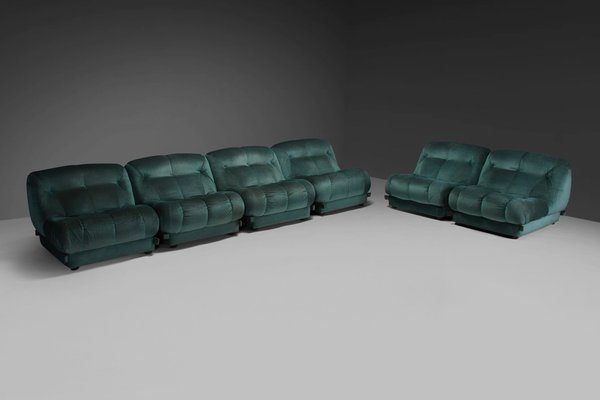 Large Modular Nuvolone Sofa in Green Fabric attributed to Rino Maturi, 1970s, Set of 6-QT-1799963