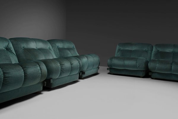 Large Modular Nuvolone Sofa in Green Fabric attributed to Rino Maturi, 1970s, Set of 6-QT-1799963