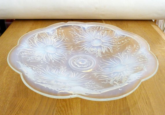 Large Moulded Opalescent Pressed Glass Fruit Dish with Flowers & Pearls Motif, France, 1930s-RNR-1756845