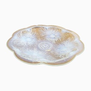 Large Moulded Opalescent Pressed Glass Fruit Dish with Flowers & Pearls Motif, France, 1930s-RNR-1756845