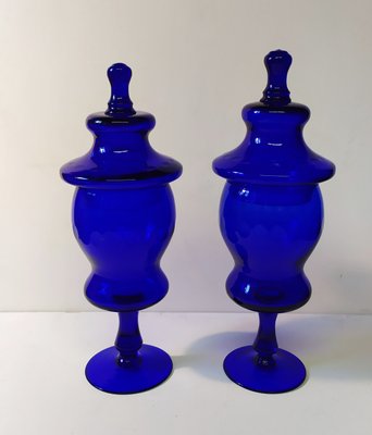 Large Murano Blue Glass Vases, 1960s, Set of 2-EI-1175350