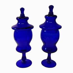 Large Murano Blue Glass Vases, 1960s, Set of 2-EI-1175350