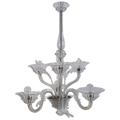 Large Murano Clear Glass Chandelier, 1940s-FO-1403200