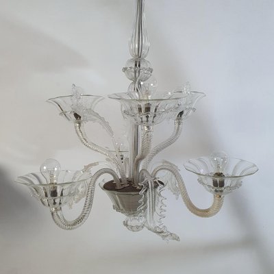 Large Murano Clear Glass Chandelier, 1940s-FO-1403200