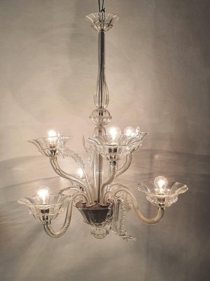 Large Murano Clear Glass Chandelier, 1940s-FO-1403200