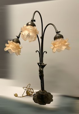 Large Murano Flower Bronze Table Lamp, 1950s-JJC-1720121