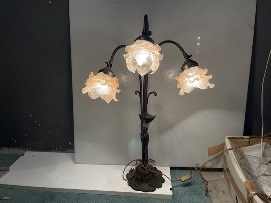 Large Murano Flower Bronze Table Lamp, 1950s-JJC-1720121