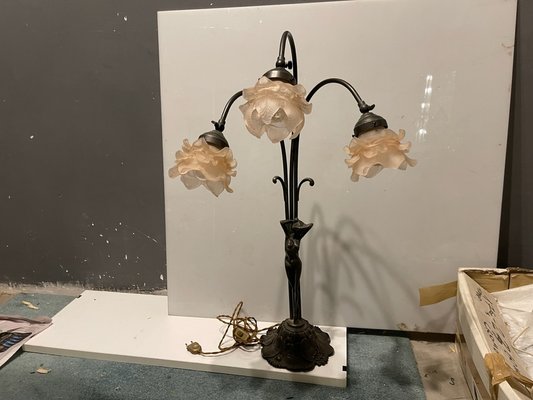 Large Murano Flower Bronze Table Lamp, 1950s-JJC-1720121