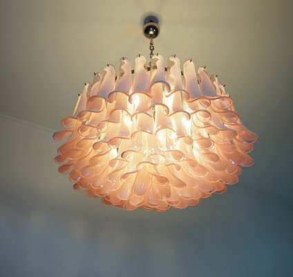 Large Murano Glass Chandelier with 101 Pink Lattimo Glass Petals, 1990s-FHZ-1818544